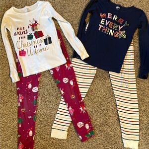 Size 12 Girl's Festive Pajamas lot- White and Red